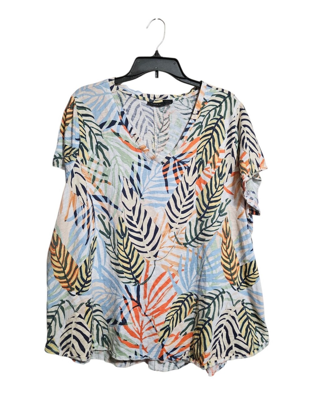 Tahari Tropical Leaf Print V Neck Short Sleeve Plus Size Tee Size 3X!